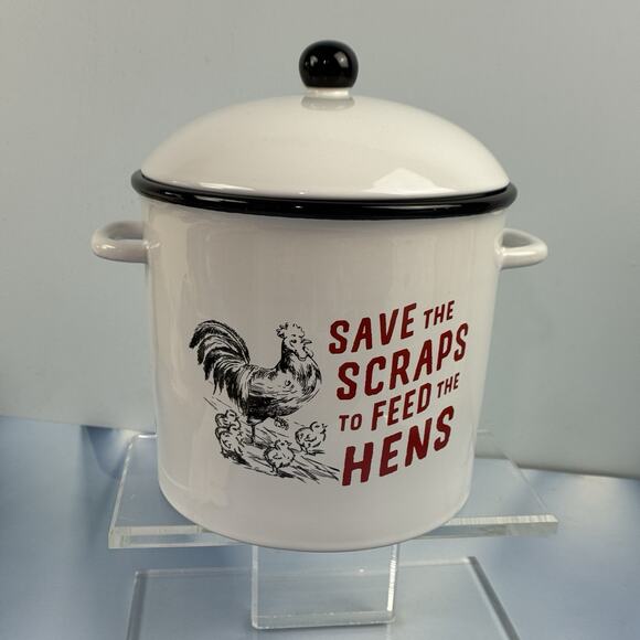 Red Shed Ceramic Chicken Hen Canister Jar 8" Save the Scraps Farmhouse NEW - Picture 1 of 16